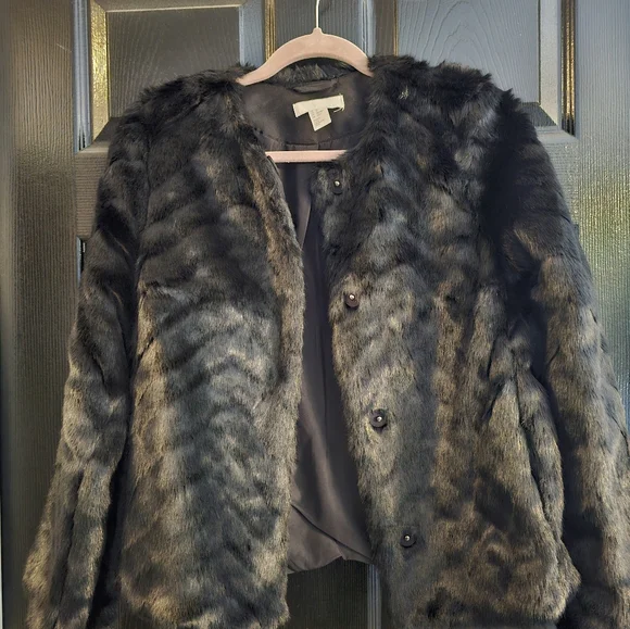 H&M Ladies Faux Fur Jacket Black XS - Picture 2 of 9